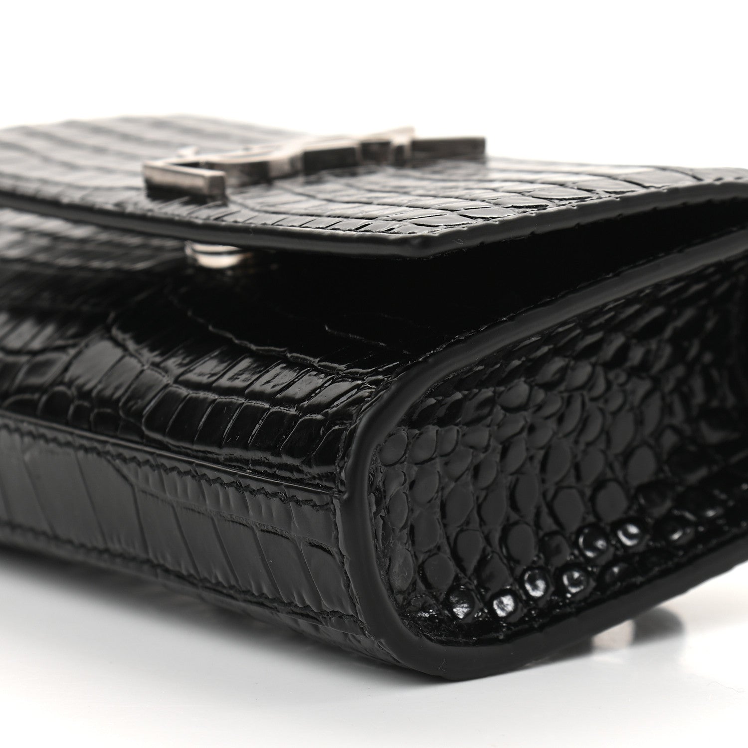 Saint Laurent Calfskin Crocodile Embossed Monogram Kate Belt Bag Black 8 of 8