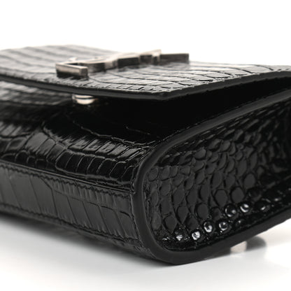 Saint Laurent Calfskin Crocodile Embossed Monogram Kate Belt Bag Black 8 of 8