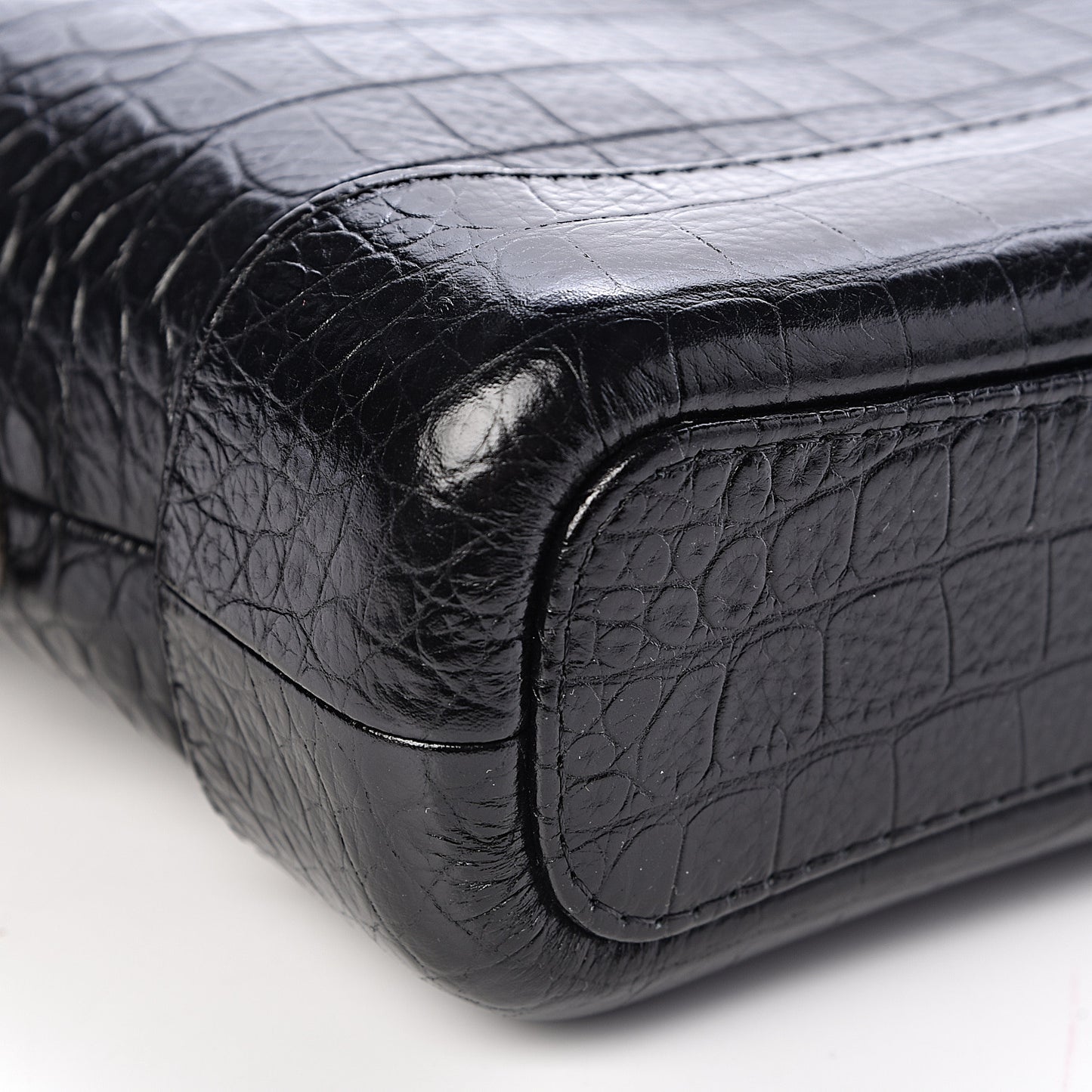 Calfskin Crocodile Embossed Small Gabrielle Cocodile Hobo Black
