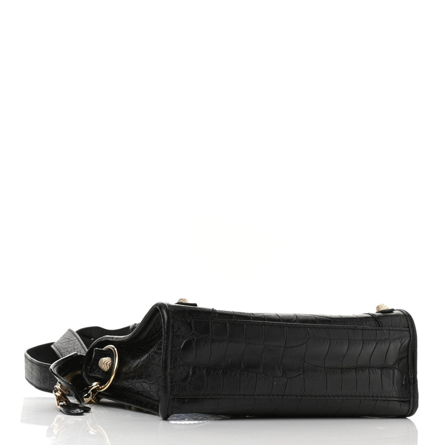 Calfskin Crocodile Embossed Giant 12 Gold Hardware Mini City Black