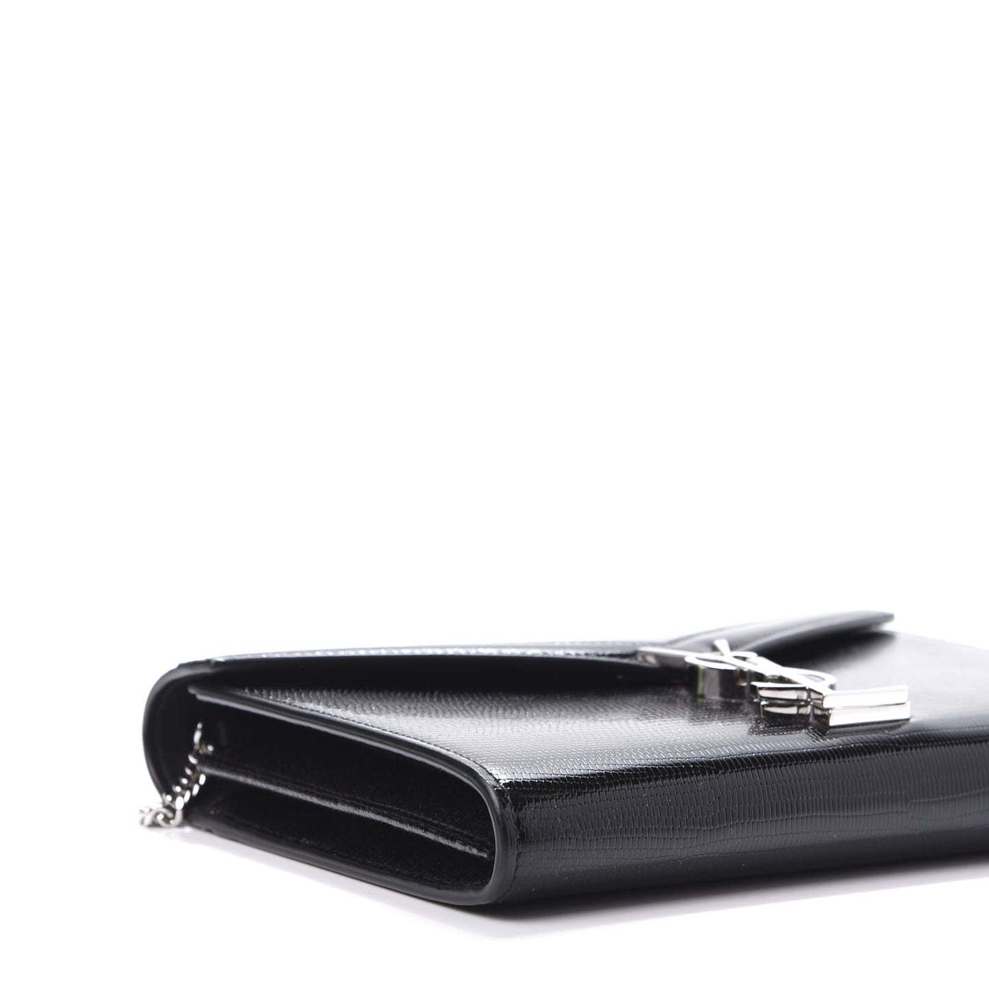 Calfskin Lizard Embossed Monogram Cassandra Chain Wallet Black