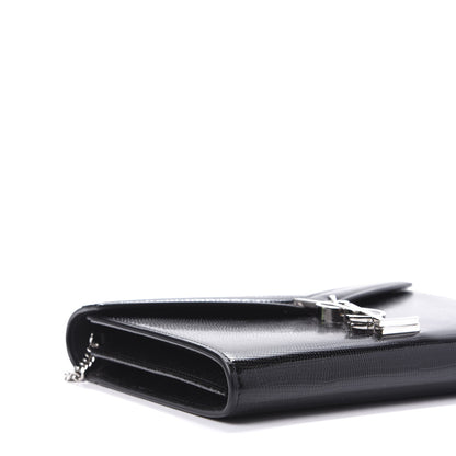 Saint Laurent Calfskin Lizard Embossed Monogram Cassandra Chain Wallet Black 7 of 9