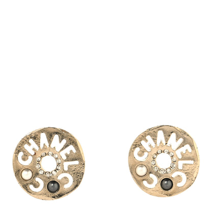 Chanel Crystal Pearl Papyrus Stud Earrings Gold Grey 1 of 4