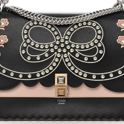 Fendi Vitello Liberty Pearl Bi-Color Flowers and Bow Scalloped Studded Kan I Shoulder Bag Black Soap 8 of 12