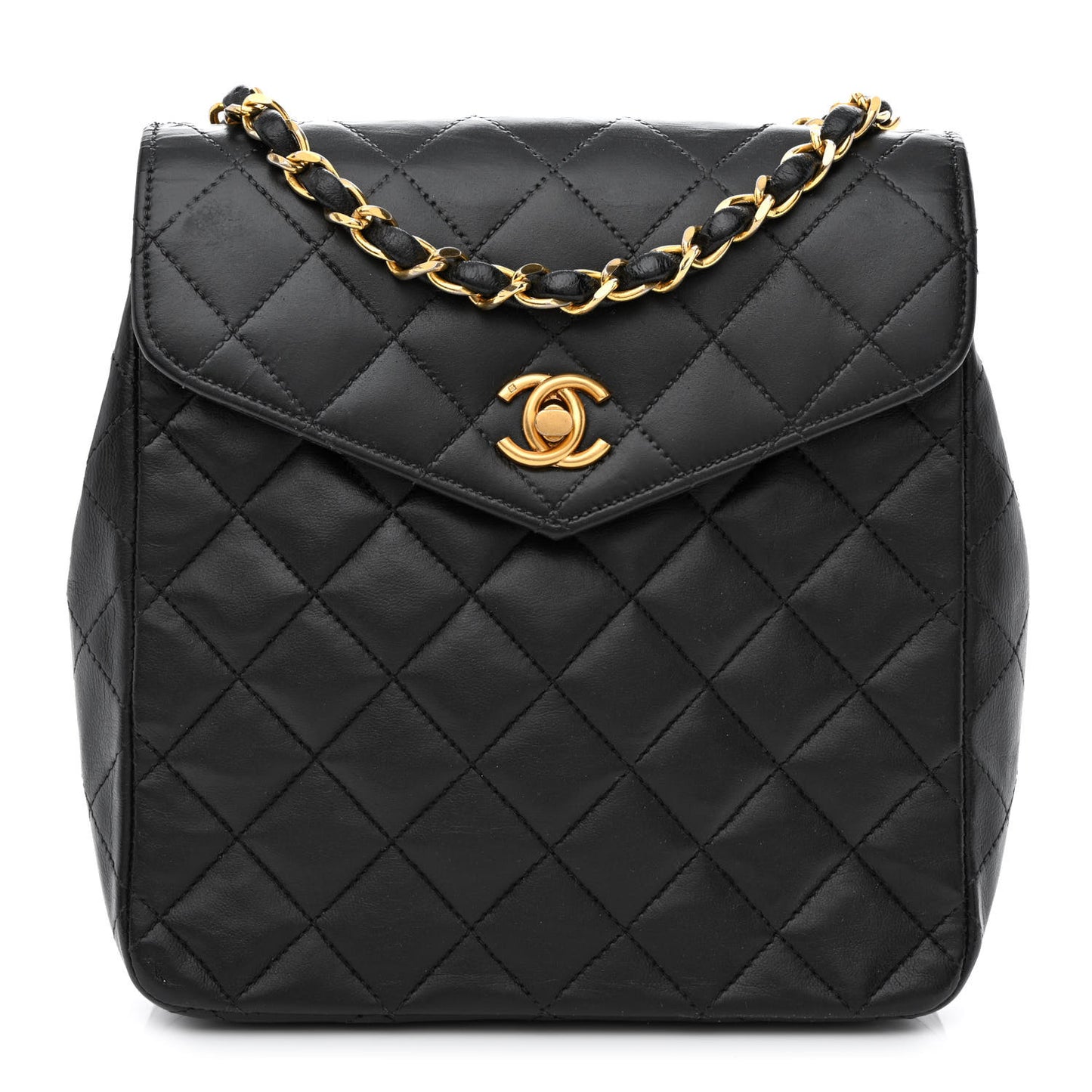 Lambskin Quilted Single Flap Black