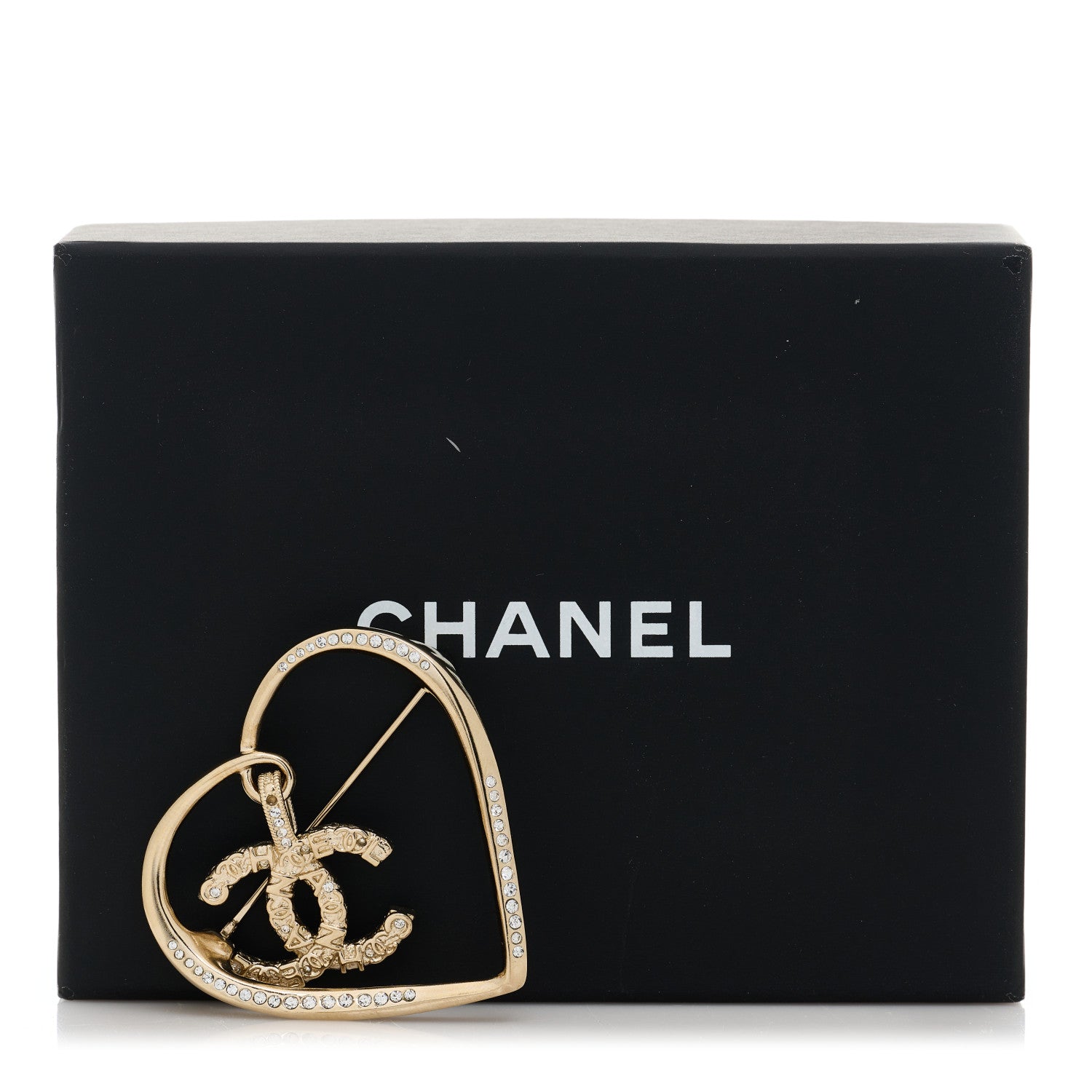 Chanel Crystal CC Logo Heart Brooch Gold 5 of 5