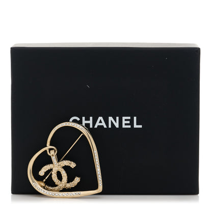 Chanel Crystal CC Logo Heart Brooch Gold 5 of 5