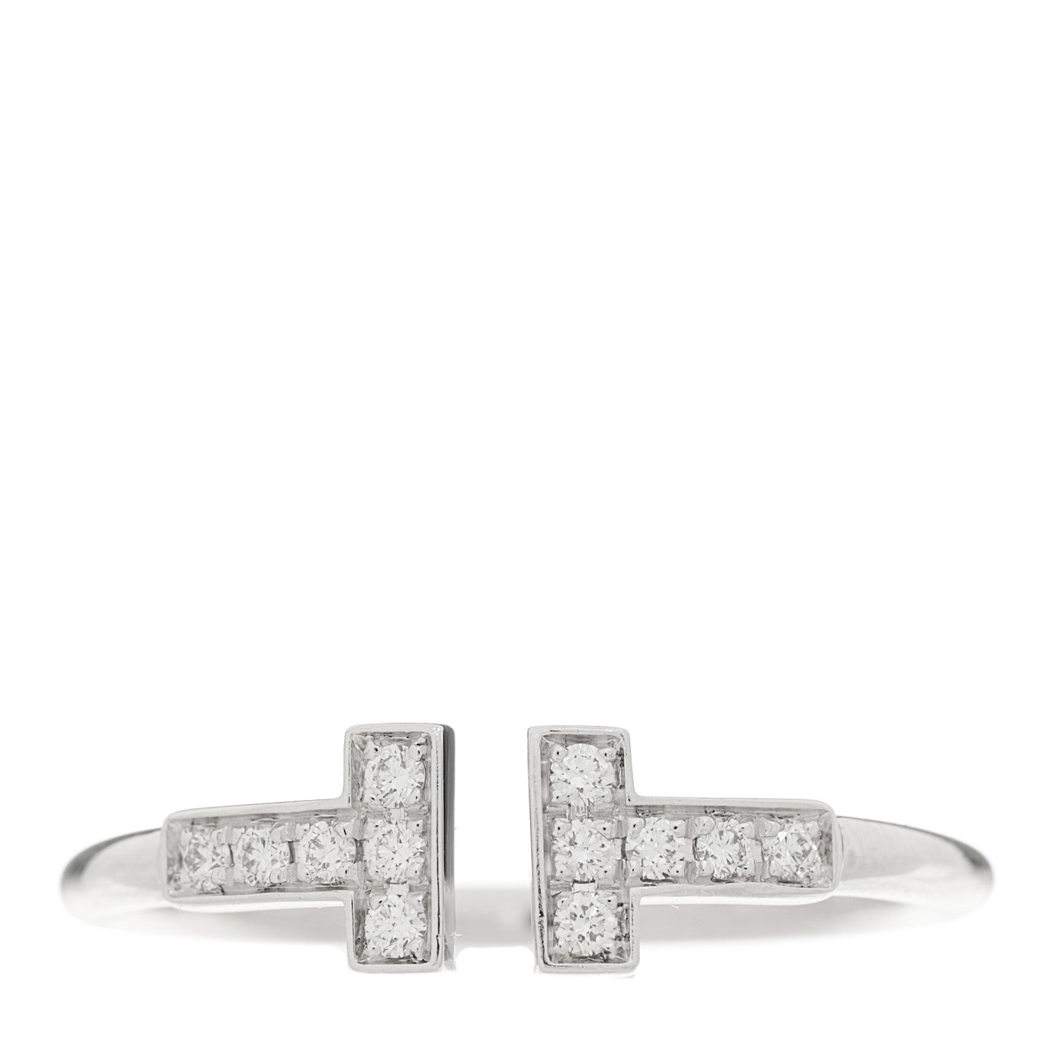 Tiffany 18K White Gold Diamond T Wire Ring 58 8.25 1 of 4