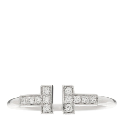 Tiffany 18K White Gold Diamond T Wire Ring 58 8.25 1 of 4