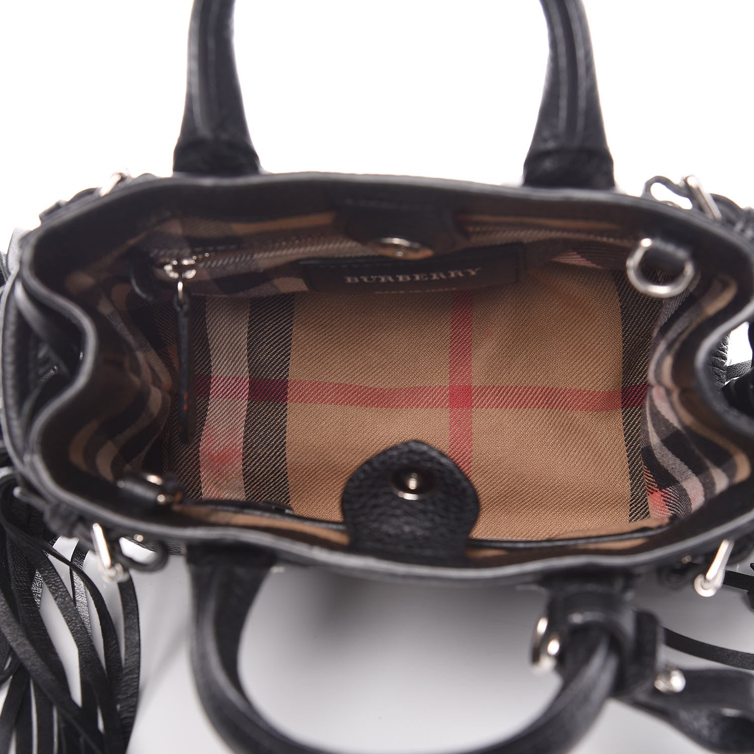 Burberry Grainy Calfskin Studded Fringe Baby Banner Tote Black 5 of 12