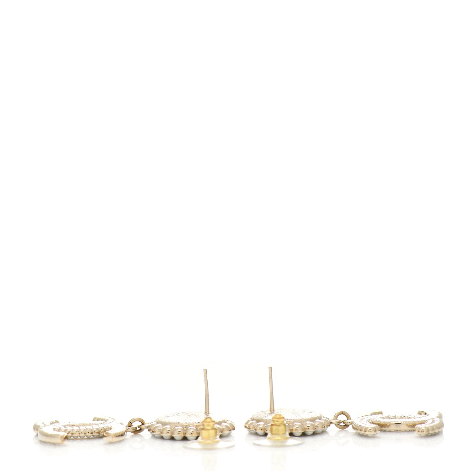 Chanel Crystal Pearl CC Drop Round Earrings Gold 4 of 4
