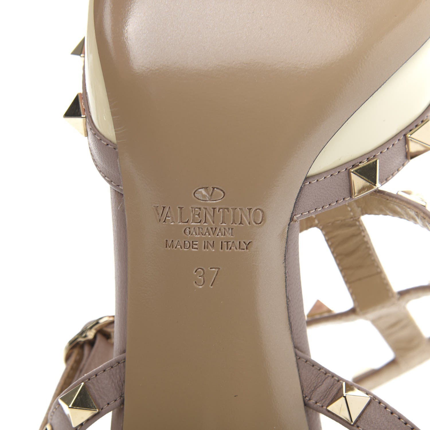 Valentino Garavani Patent Rockstud Ankle Strap Low Heel Pumps 37 Ivory Poudre 7 of 8