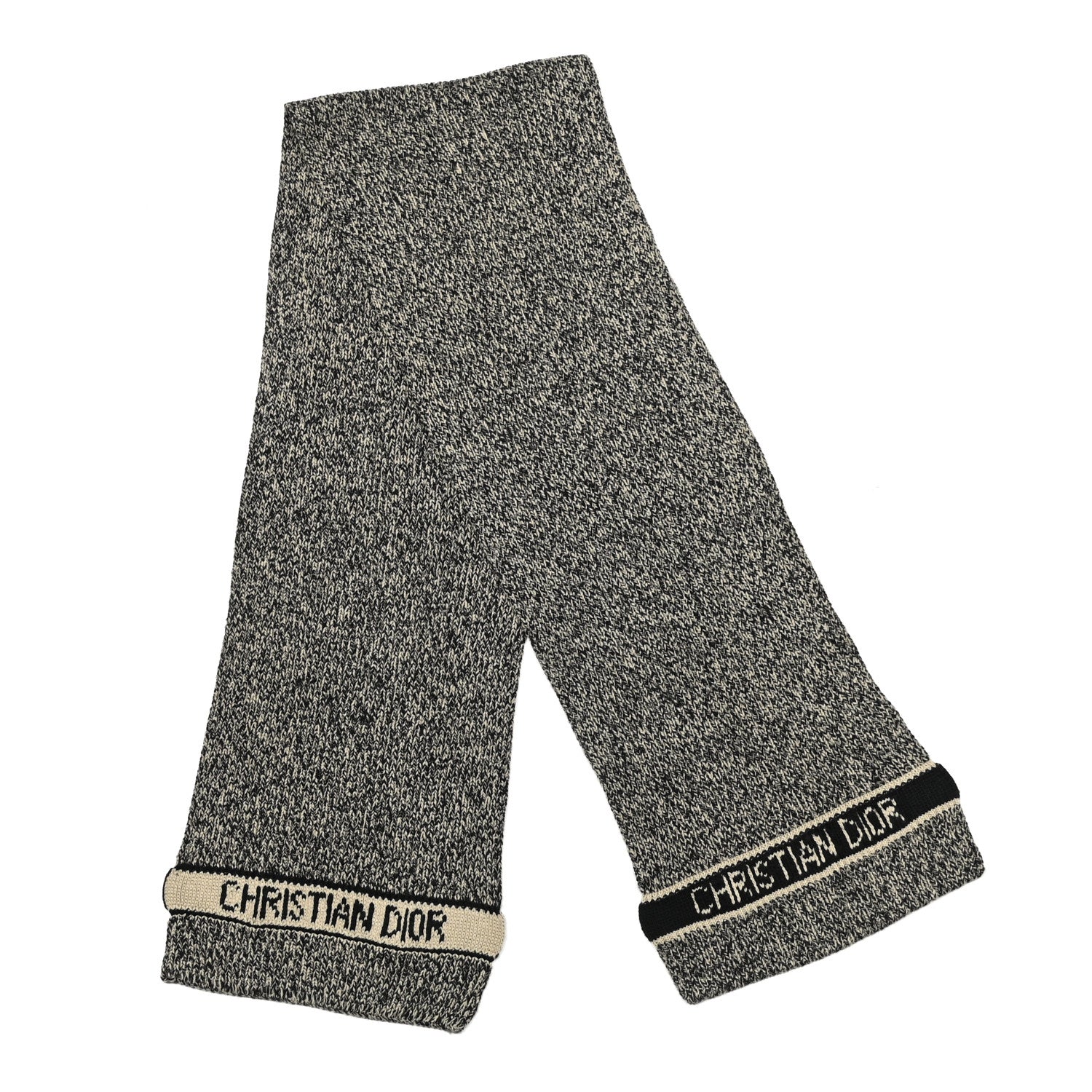 Christian Dior Wool Cashmere Logo Scarf Beige Black 2 of 4