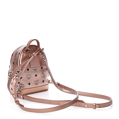 MCM Metallic Visetos Studded X-Mini Bebe Boo Backpack Champagne Gold 3 of 10