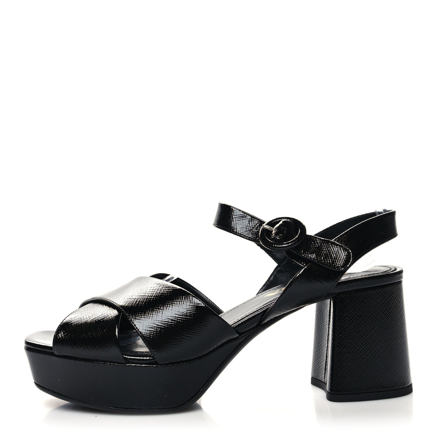 Vernice Saffiano Embossed Crisscross Platform 20/65mm Sandals 37 Black