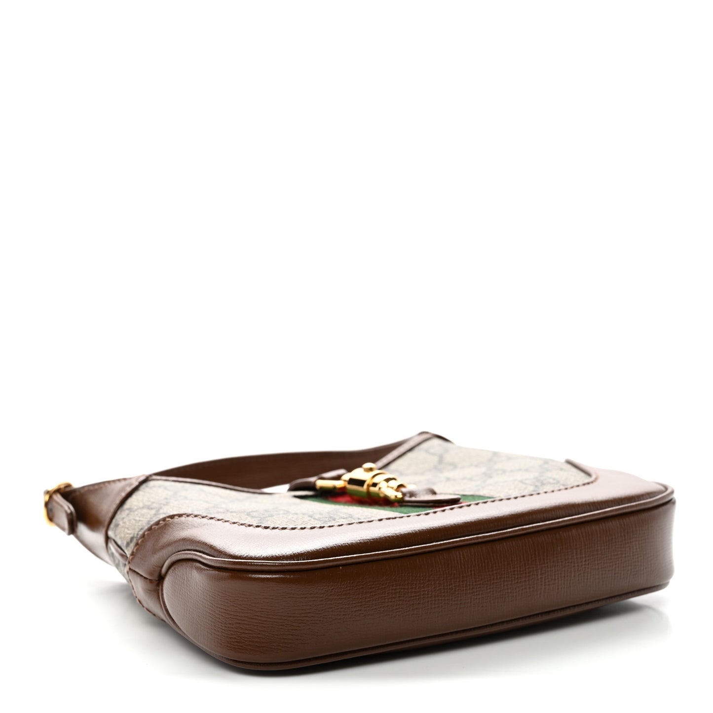 GG Supreme Monogram Azalea Calfskin Web Mini Jackie 1961 Hobo Beige Ebony Brown Sugar