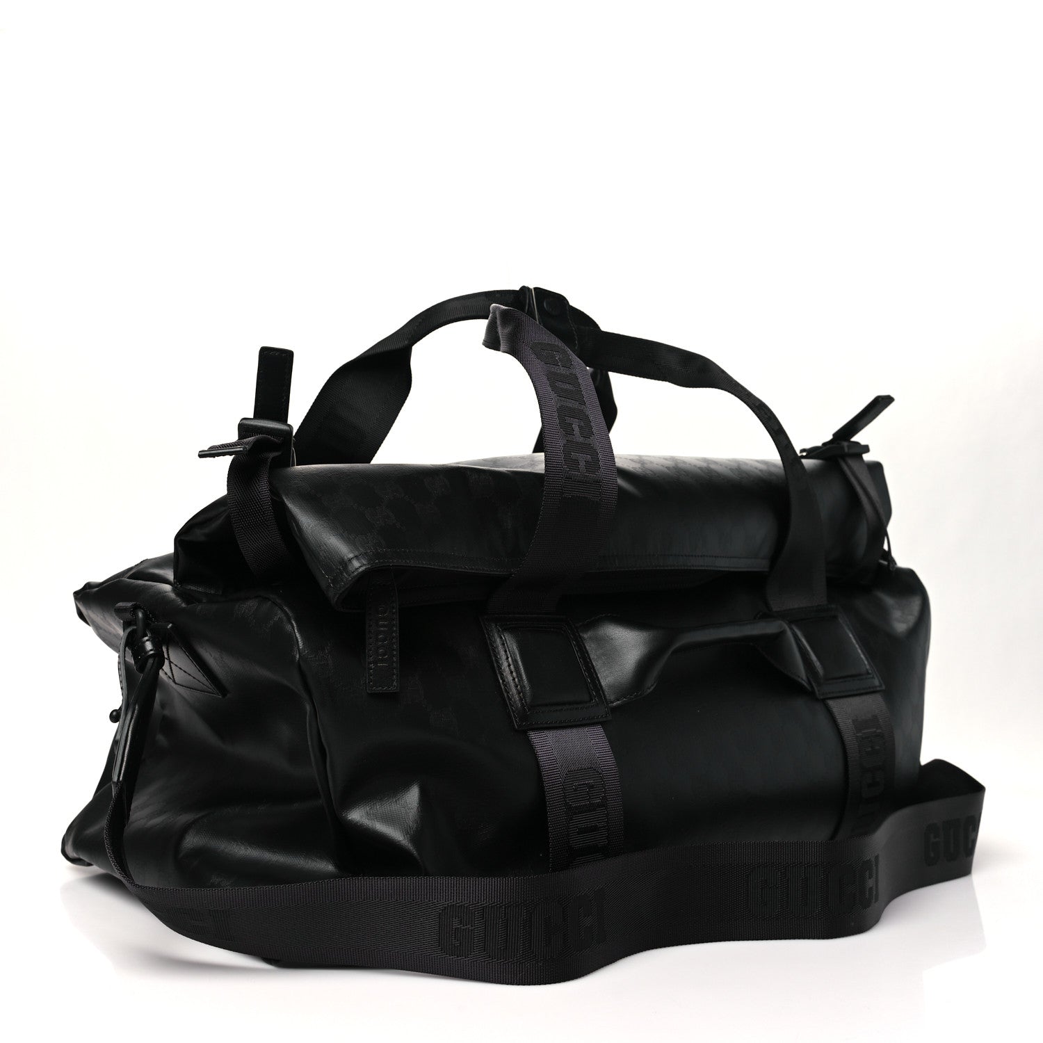 Gucci Econyl Nylon Monogram Duffle Bag Blue Black 2 of 7