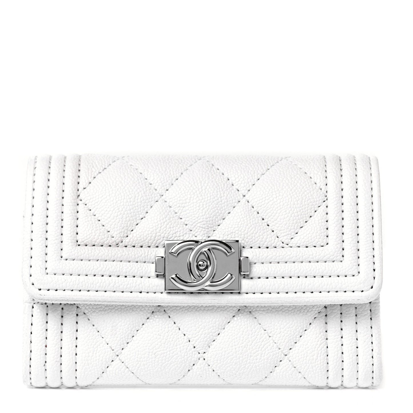 Caviar Quilted Boy Flap Card Holder White