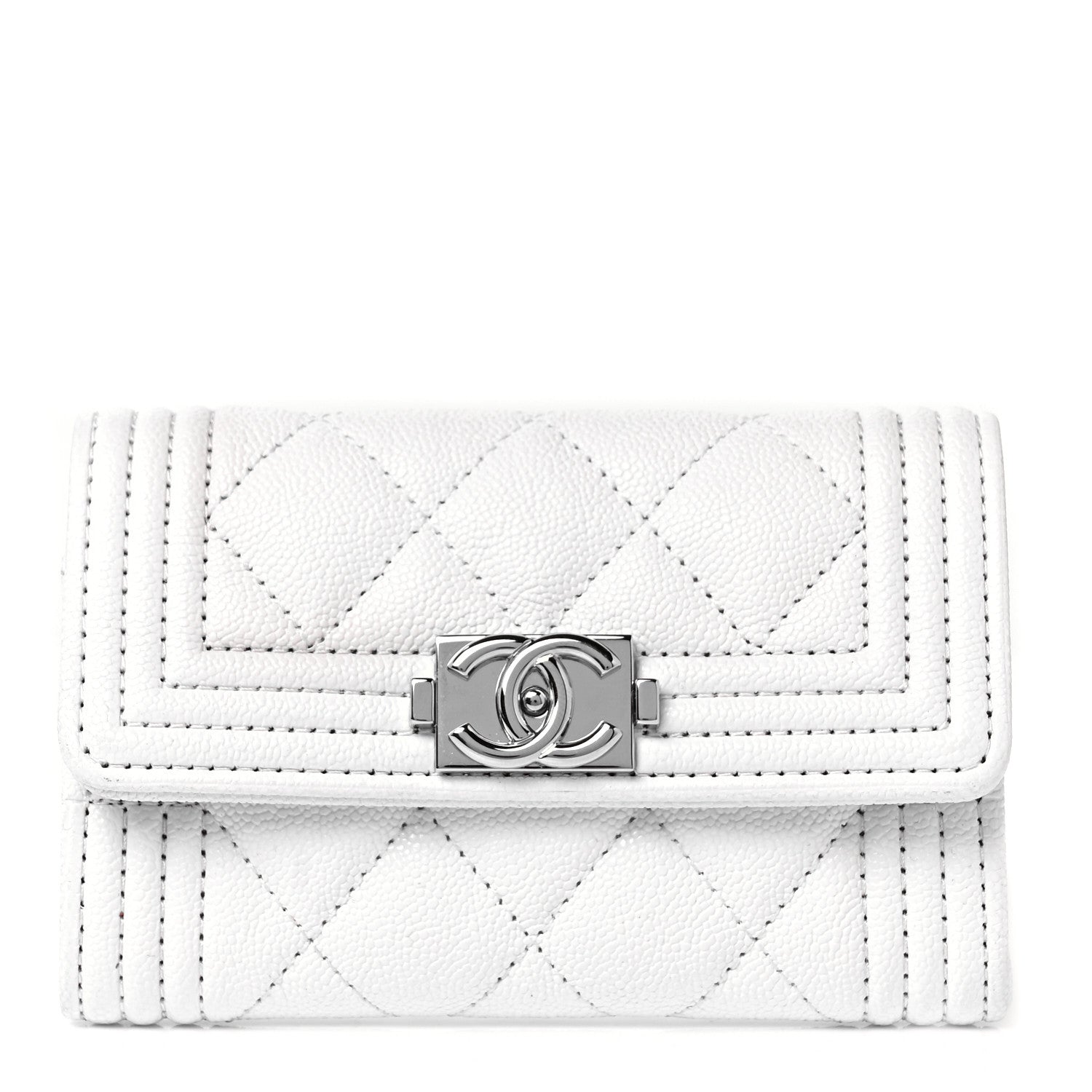 Chanel Caviar Quilted Boy Flap Card Holder White 1 of 7