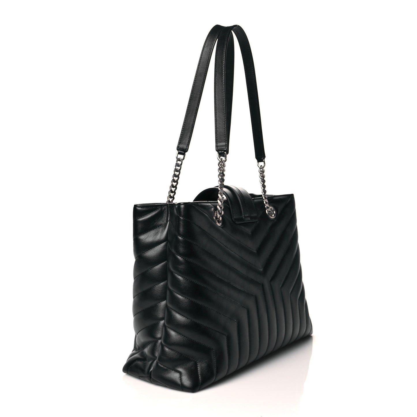 Calfskin Y Quilted Monogram Large Loulou Shopper Black