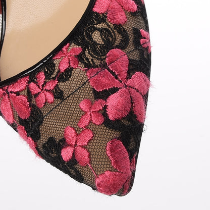 Jimmy Choo Flower Embroidered Lace Lucy 100 Pumps 37.5 Black Dahlia 13 of 16