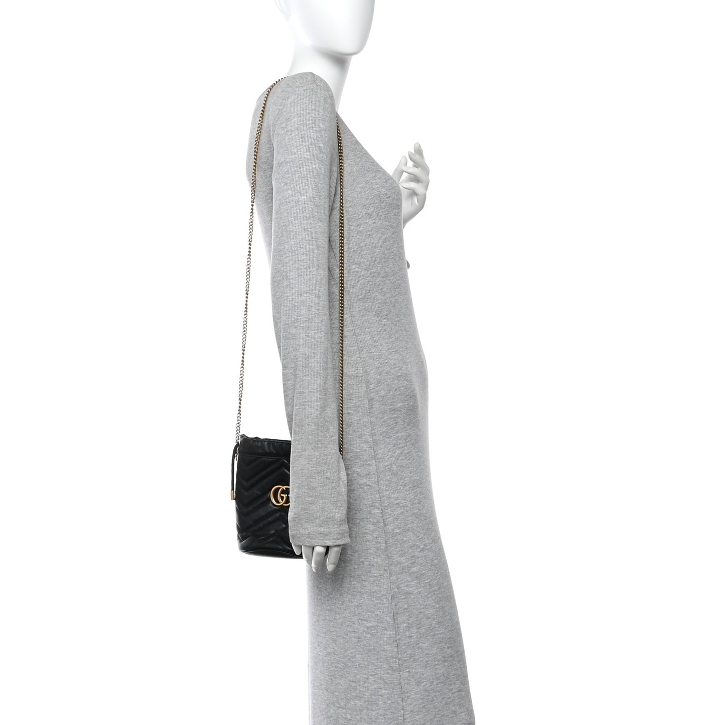 Calfskin Matelasse Mini GG Marmont 2.0 Bucket Bag Black