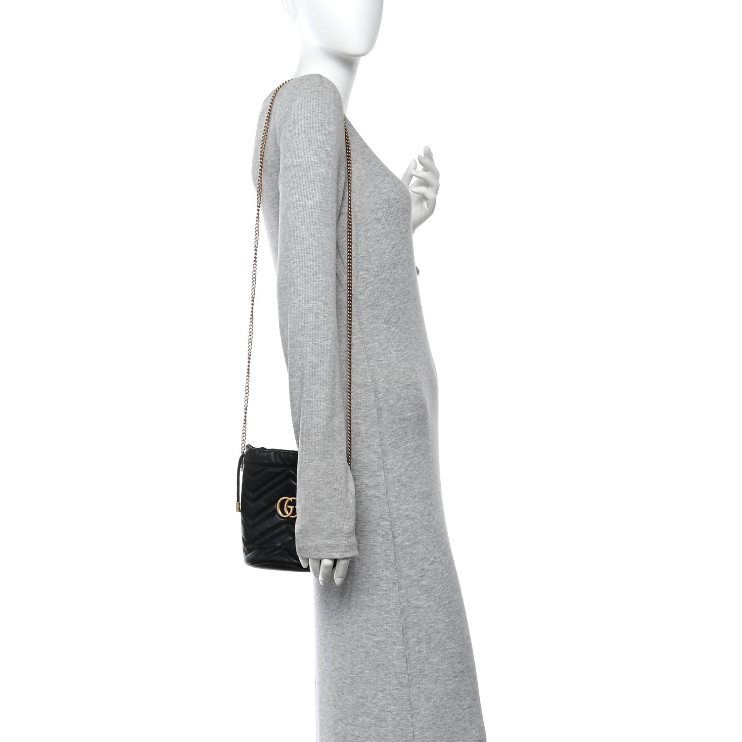 Gucci Calfskin Matelasse Mini GG Marmont 2.0 Bucket Bag Black 2 of 13