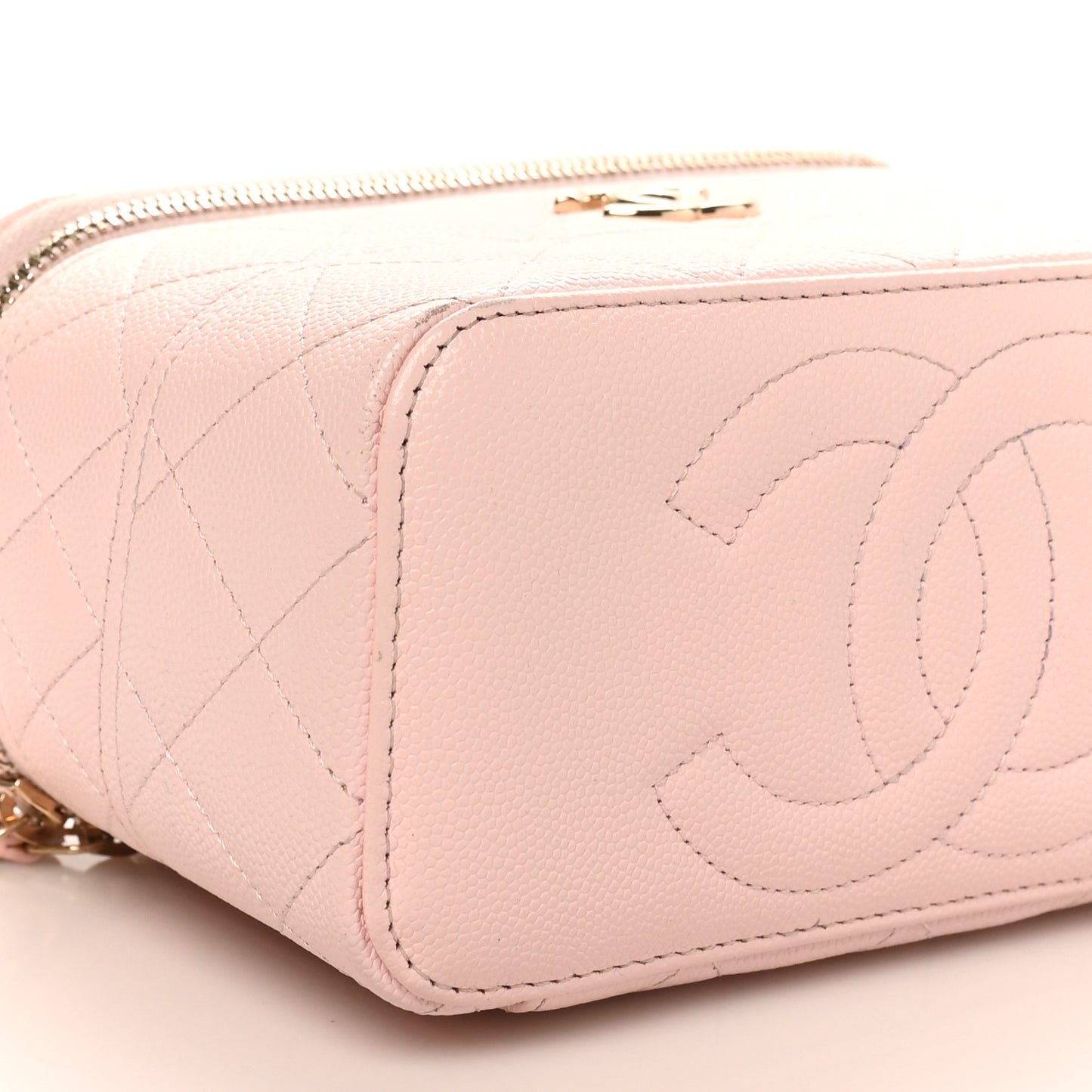 Caviar Quilted Top Handle Vanity With Chain Light Pink