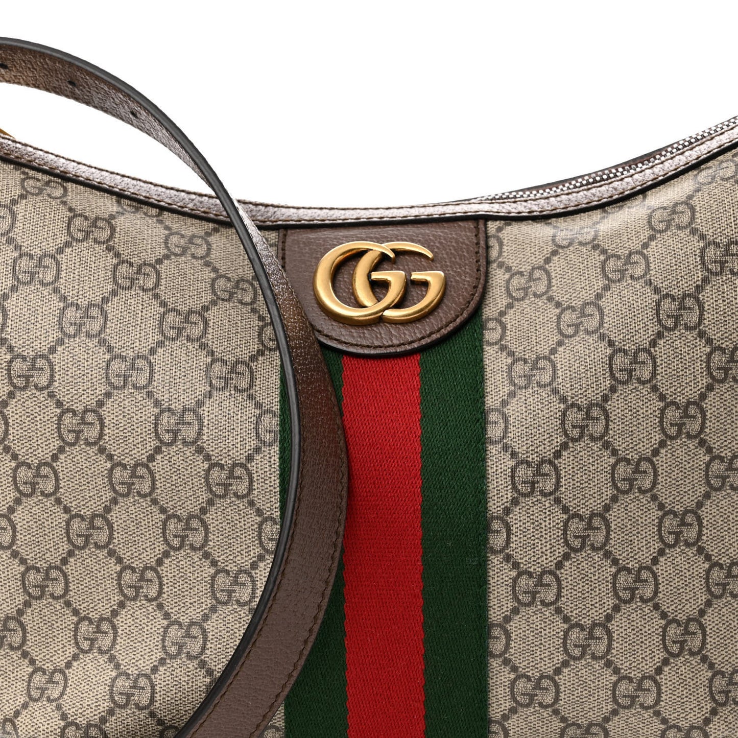 GG Supreme Monogram Web Small Ophidia Half Moon Hobo Brown