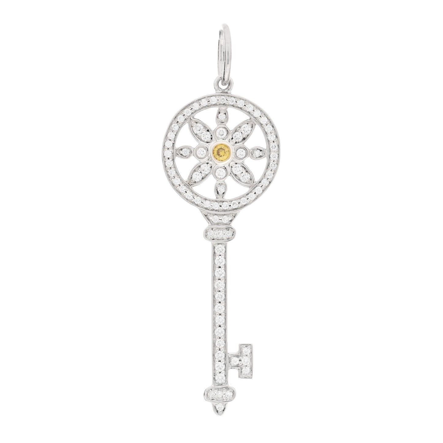 Platinum 18K Yellow Gold Yellow Diamond Daisy Key Pendant