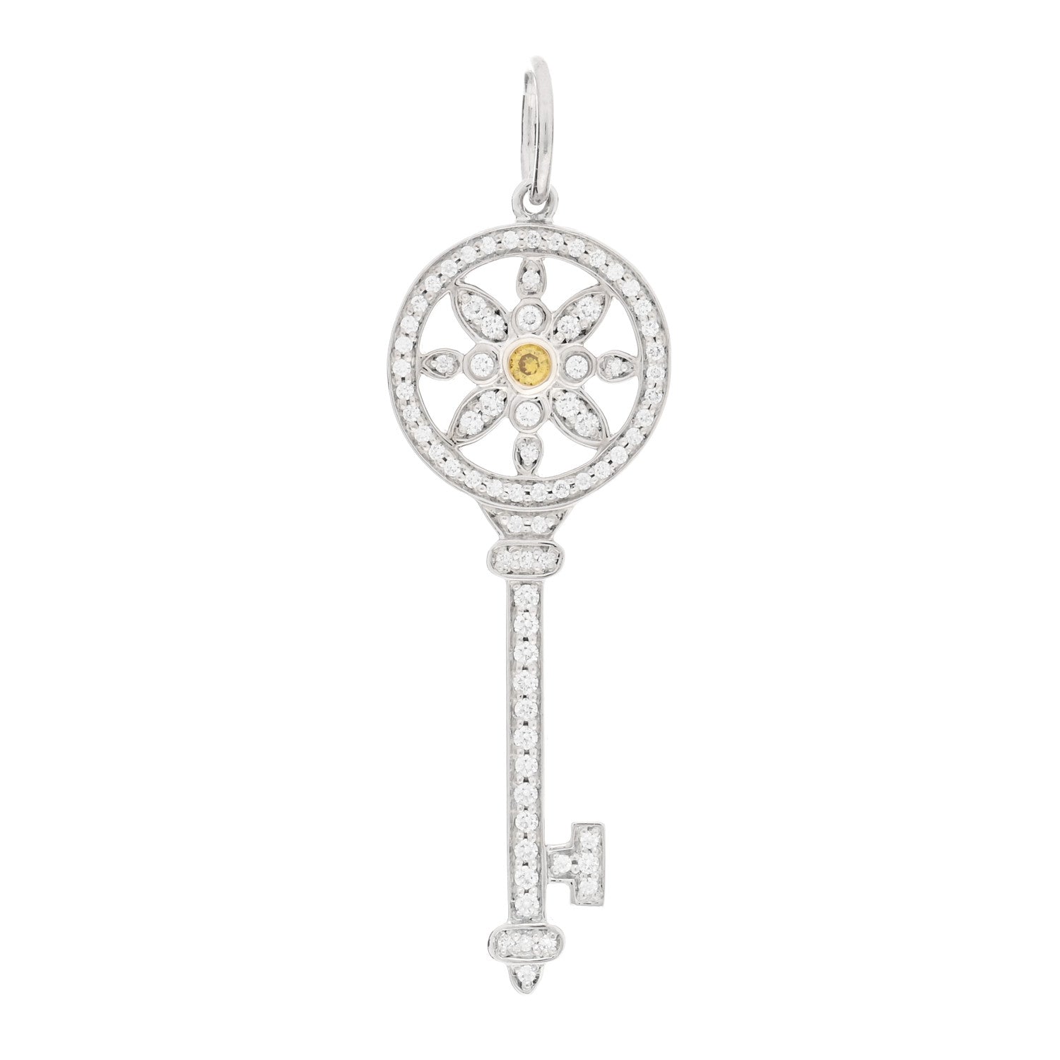 Tiffany Platinum 18K Yellow Gold Yellow Diamond Daisy Key Pendant 1 of 3