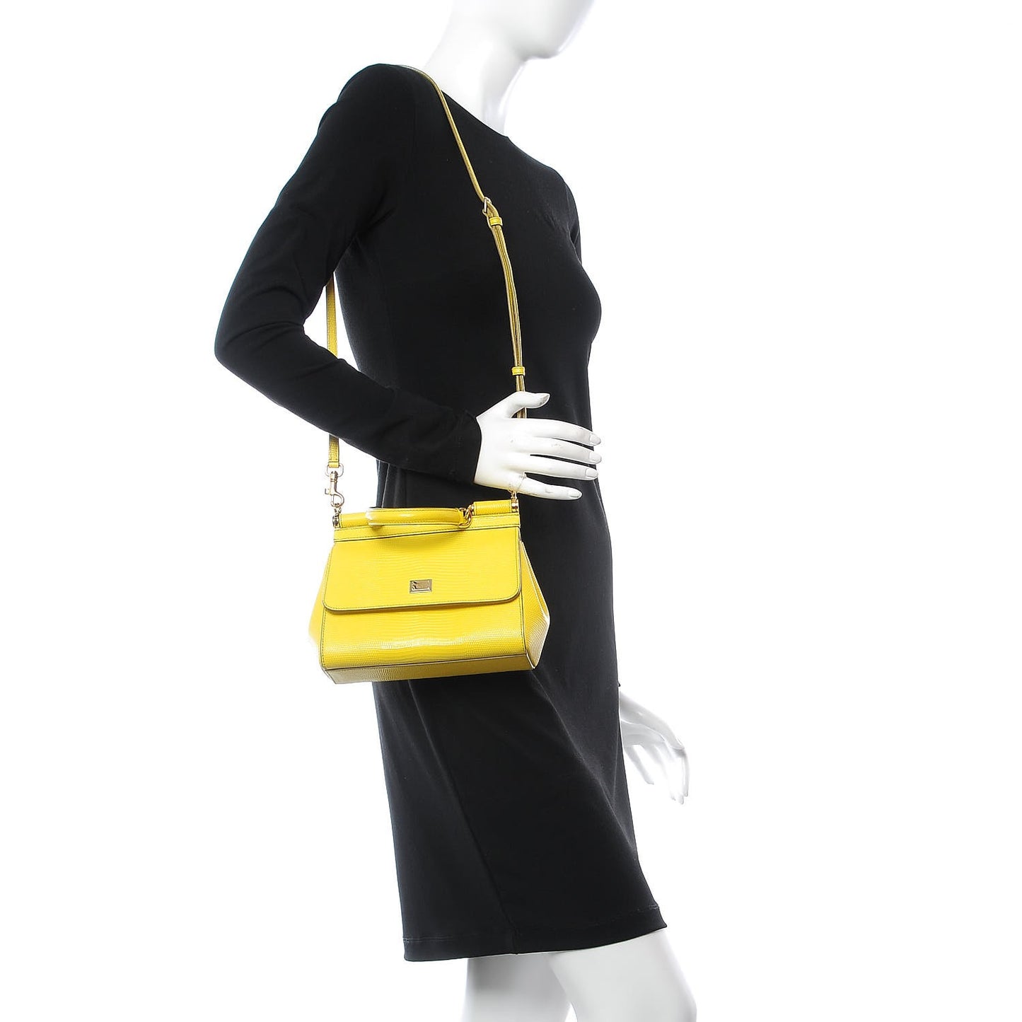 Iguana Calfskin Embossed Mini Miss Sicily Satchel Lemon