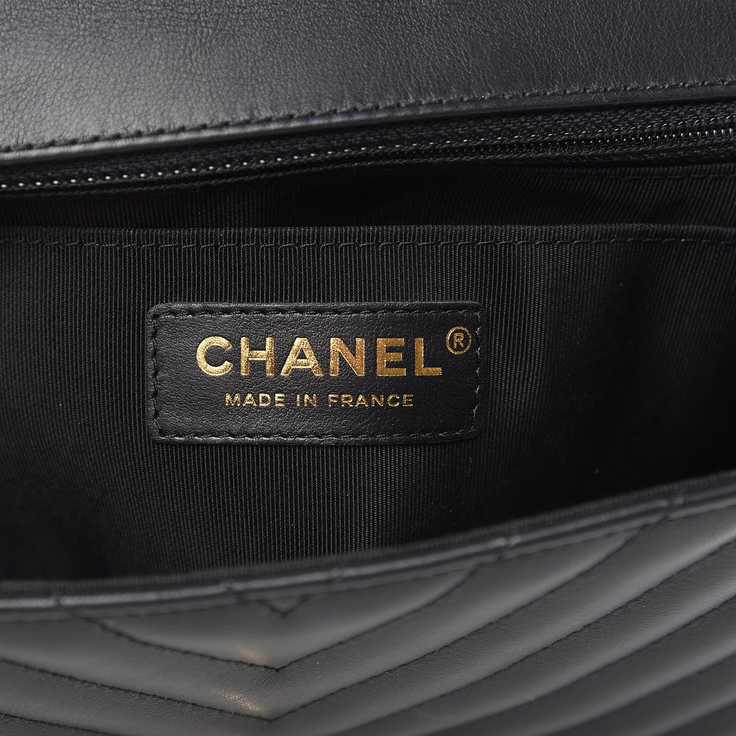 Calfskin Chevron Quilted Small Statement Flap Black