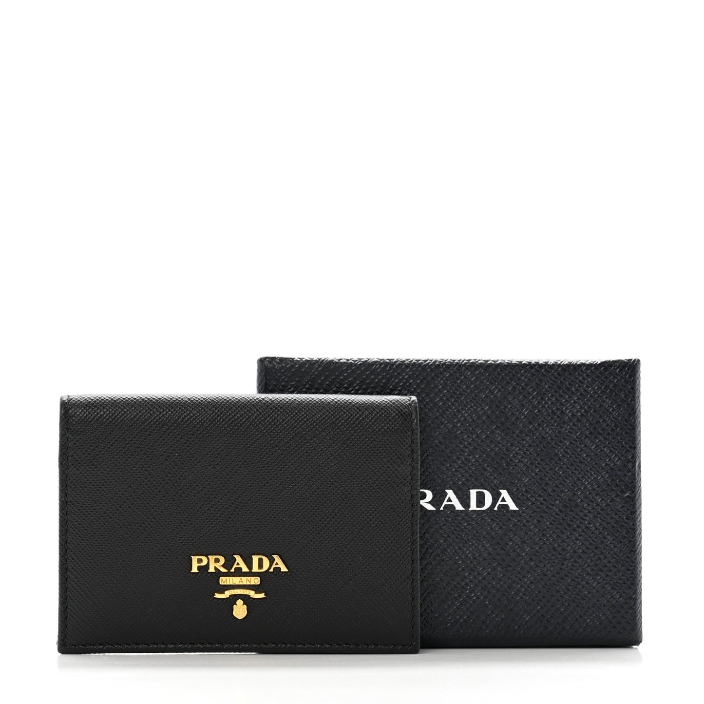 Saffiano Metal Bi-Fold Card Holder Wallet Black