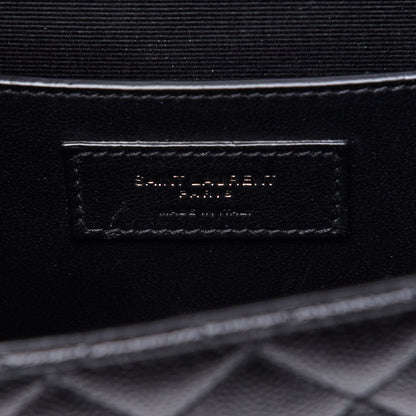 Saint Laurent Grain De Poudre Textured Mixed Matelasse Triquilt Medium Monogram Satchel Black 7 of 12