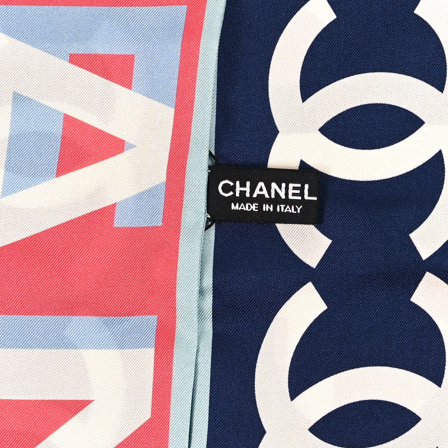 Chanel Silk Twill Slim Bandeau Scarf Coral Navy Blue 3 of 3