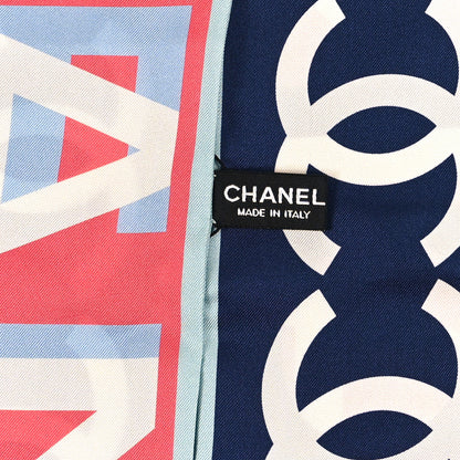 Chanel Silk Twill Slim Bandeau Scarf Coral Navy Blue 3 of 3