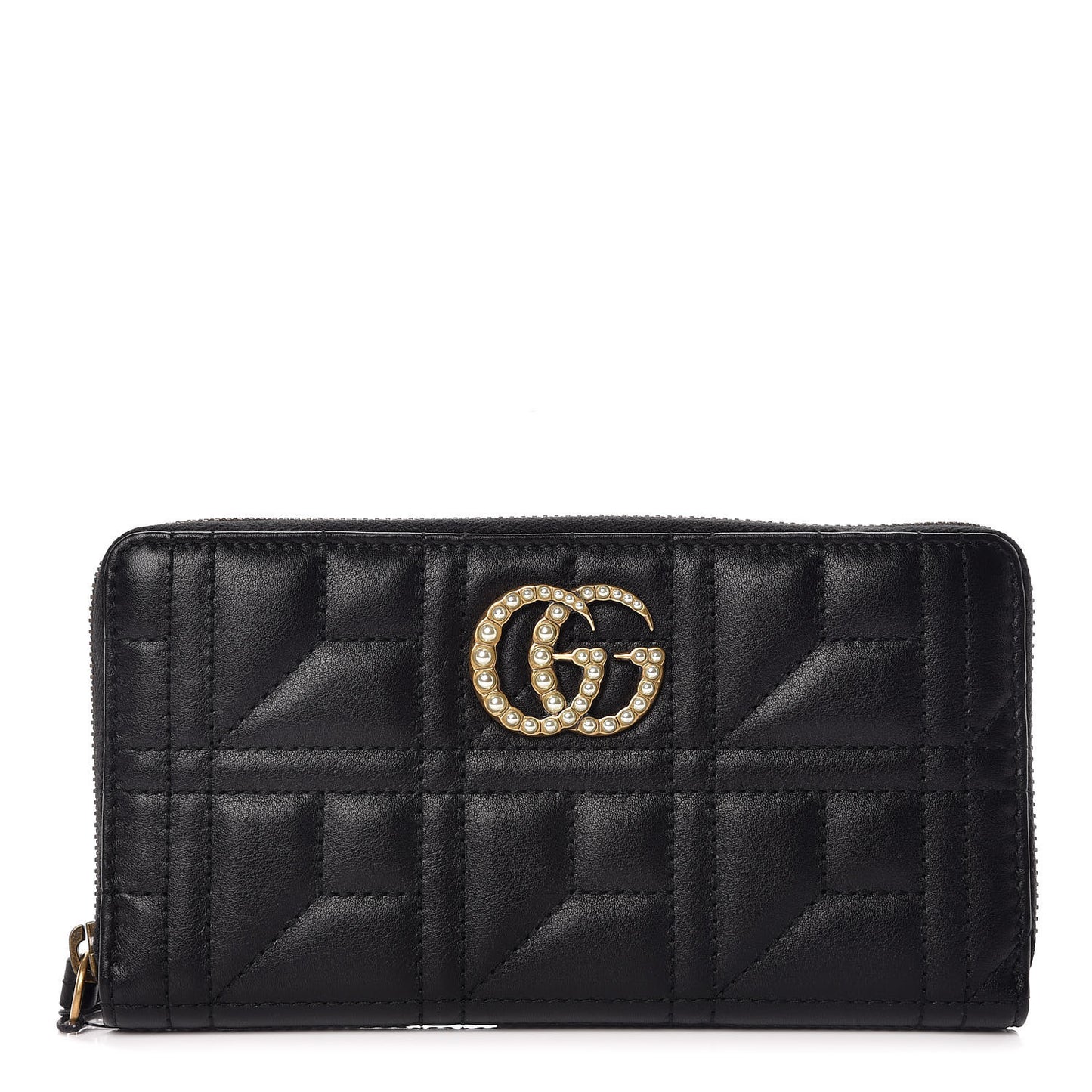 Calfskin Matelasse Pearly GG Marmont Zip Around Wallet Black
