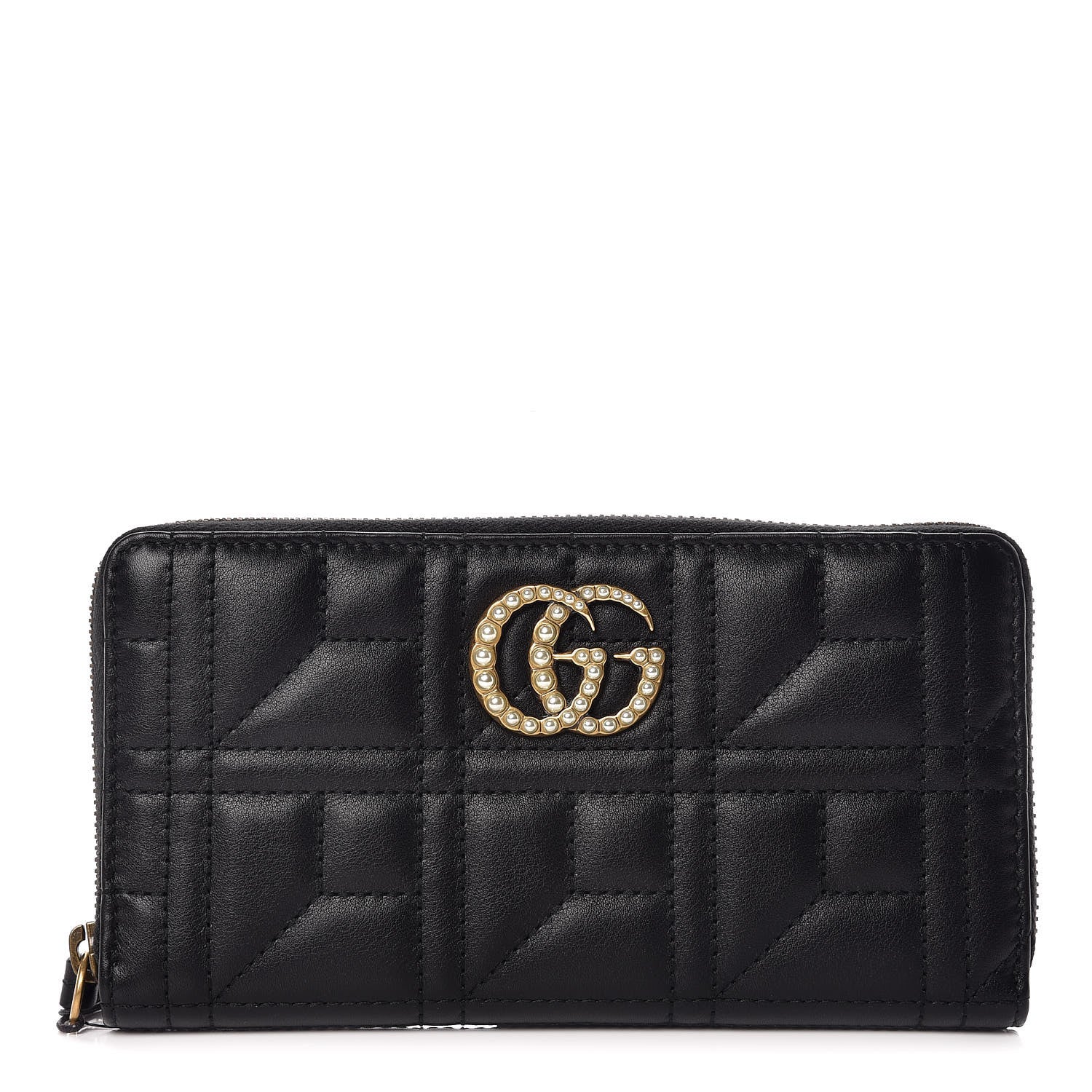 Gucci Calfskin Matelasse Pearly GG Marmont Zip Around Wallet Black 1 of 10