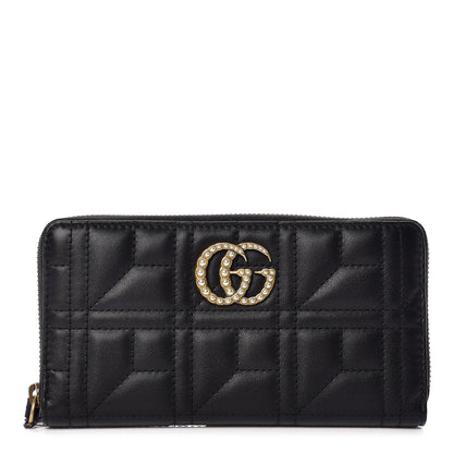 Gucci Calfskin Matelasse Pearly GG Marmont Zip Around Wallet Black 1 of 10