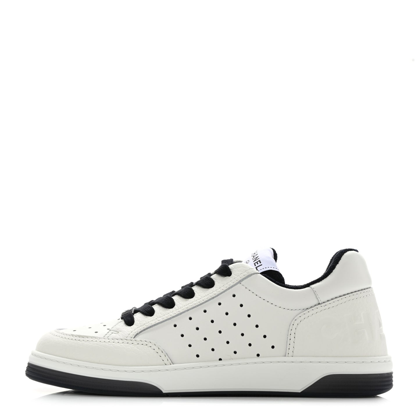 Grained Calfskin Fabric Womens Logo Sneakers 38.5 White Black