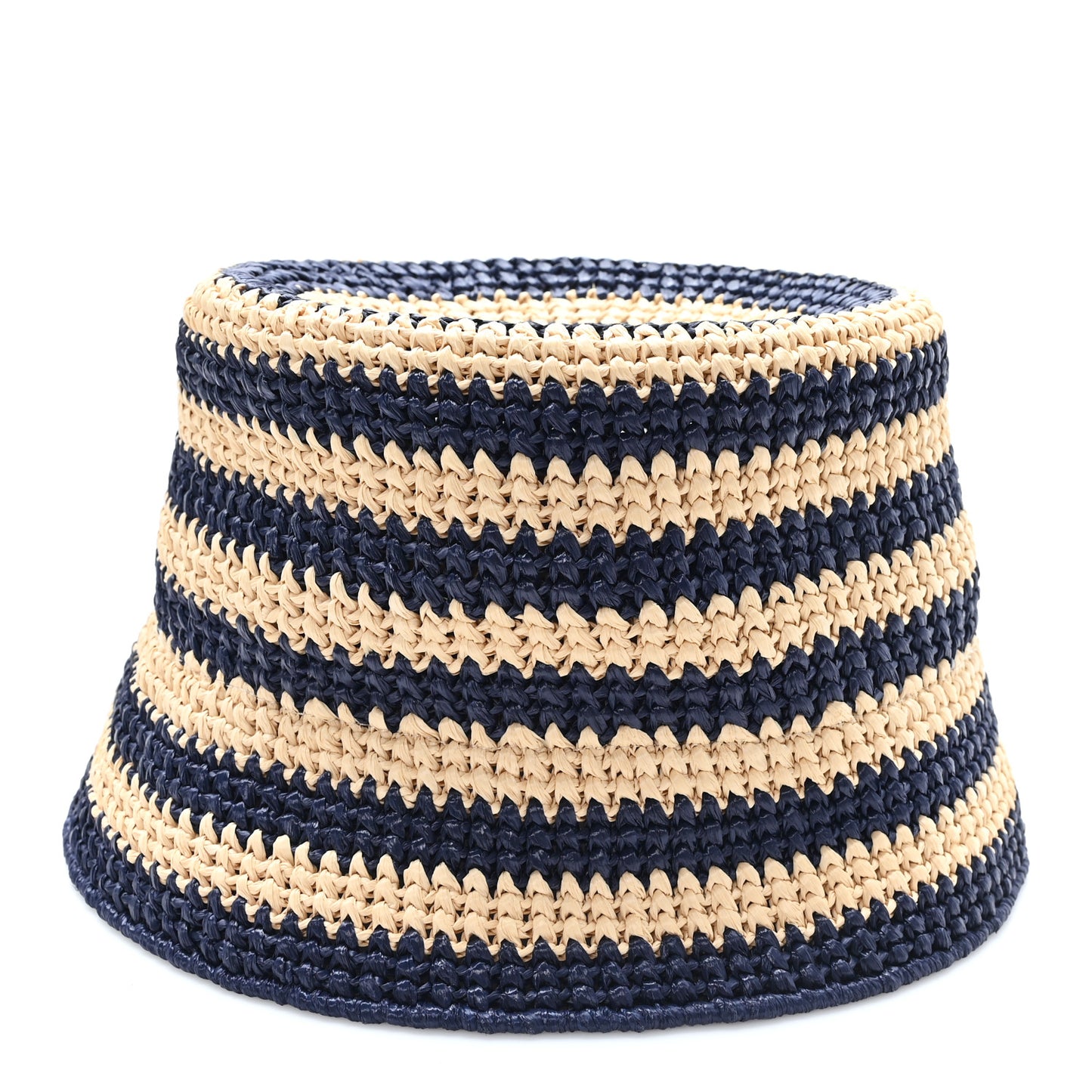 Raffia Striped Logo Embroidered Womens Bucket Hat M Naturale Baltico