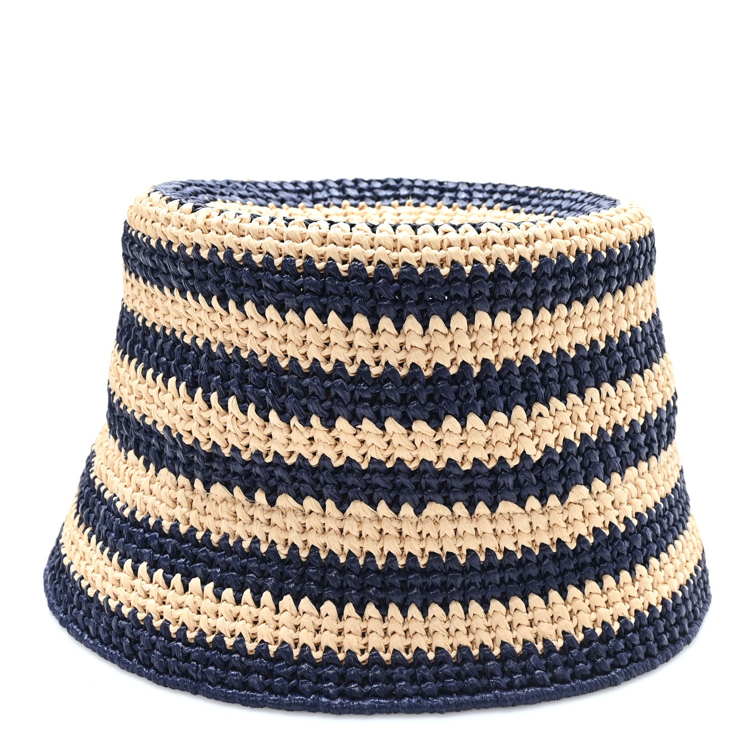 Prada Raffia Striped Logo Embroidered Womens Bucket Hat M Naturale Baltico 5 of 8