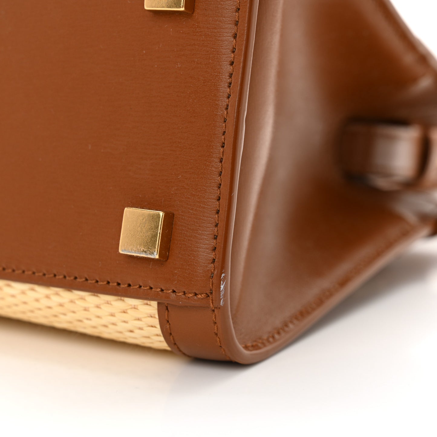 Calfskin Raffia Manhattan Nano Shopper Tote Naturale Brown