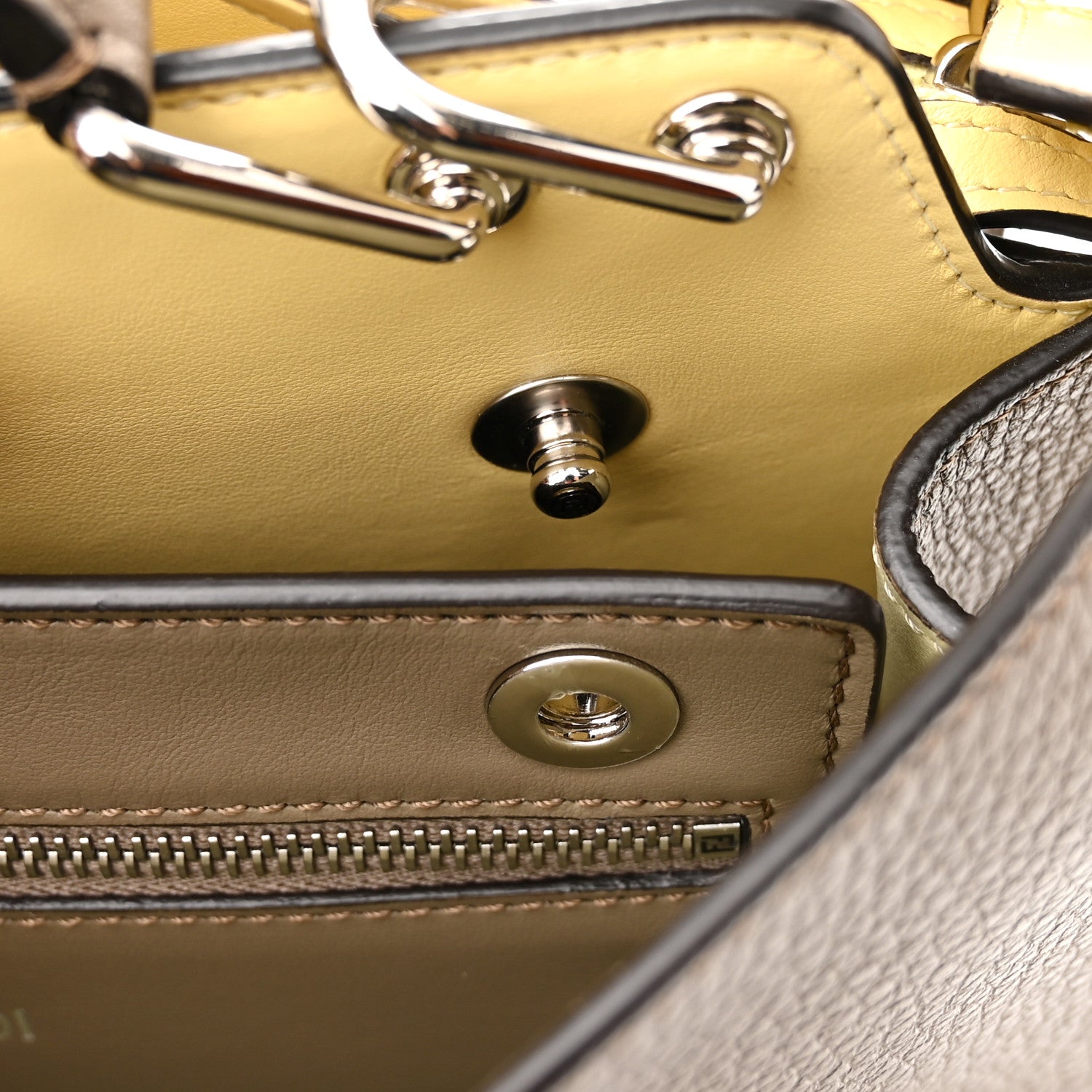 Fendi Cuoio Romano Vitello Cover Glazed Fabric Bi-Color FF 1974 Mini Peekaboo I SEE U Satchel Tartufo Banana Tobacco Moro 11 of 12