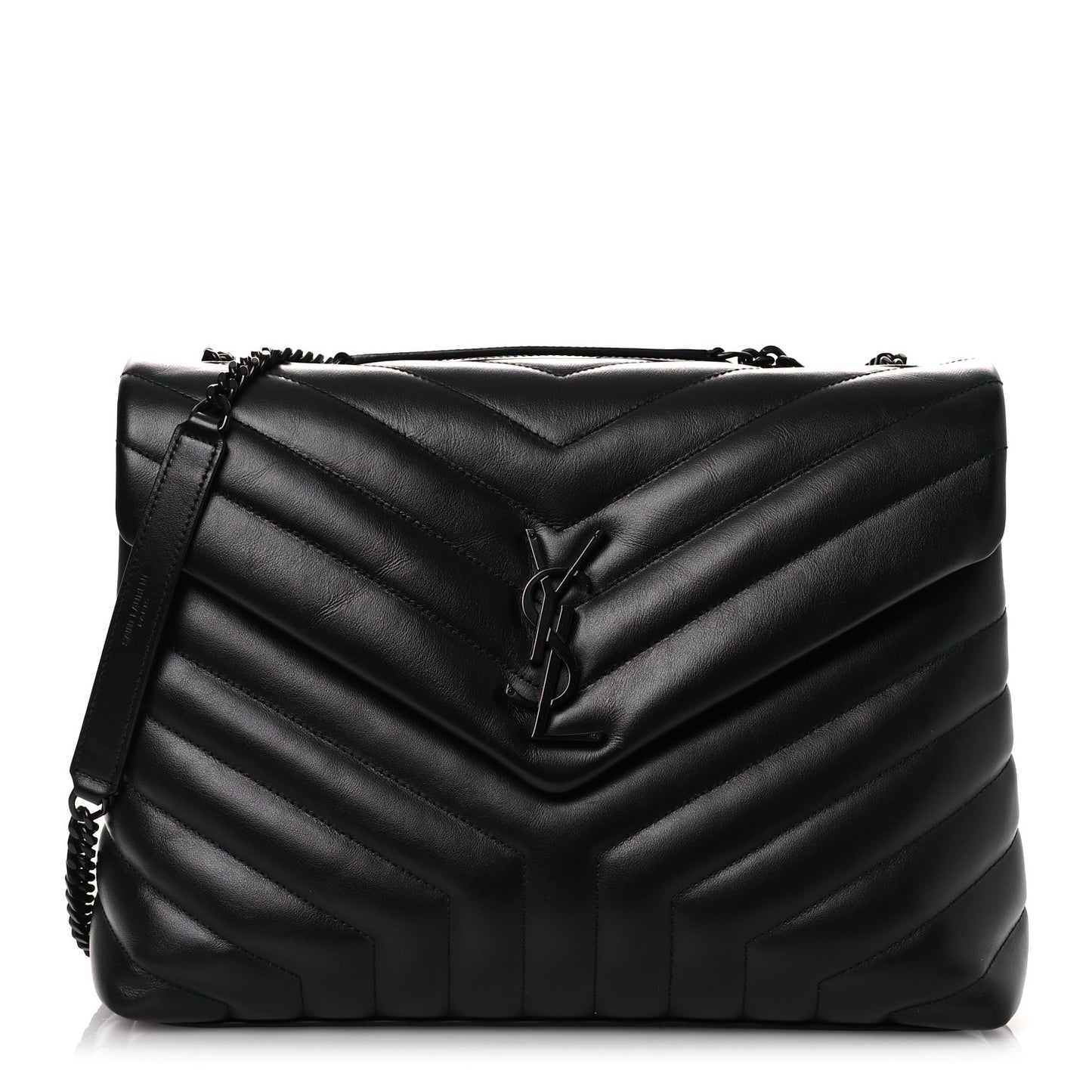 Calfskin Y Quilted Monogram Monochrome Medium Loulou Chain Satchel Black
