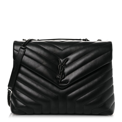 Saint Laurent Calfskin Y Quilted Monogram Monochrome Medium Loulou Chain Satchel Black 1 of 12