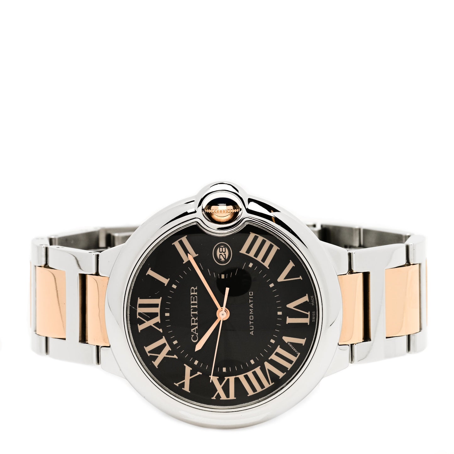 Stainless Steel 18K Pink Gold 42mm Ballon Bleu De Cartier Automatic Watch Brown