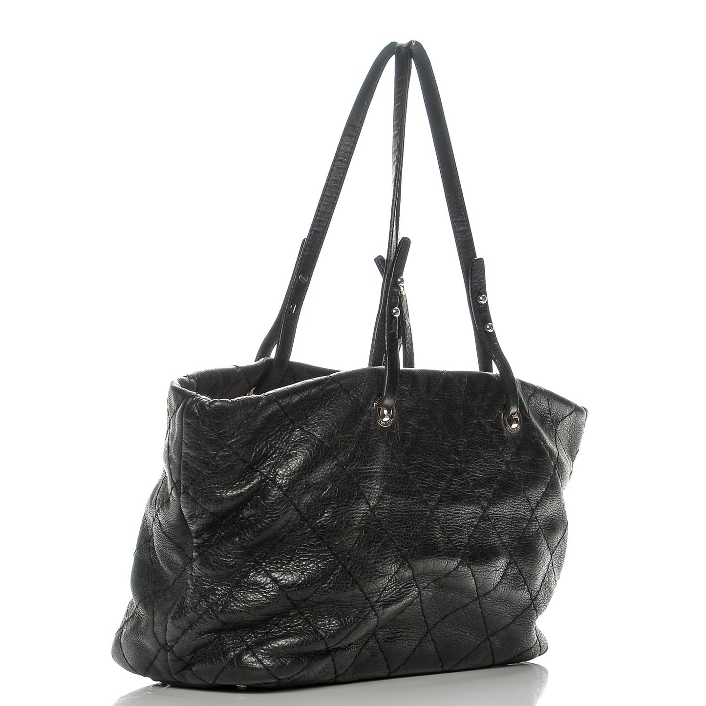 Glazed Calfskin Large On The Road Tote Black
