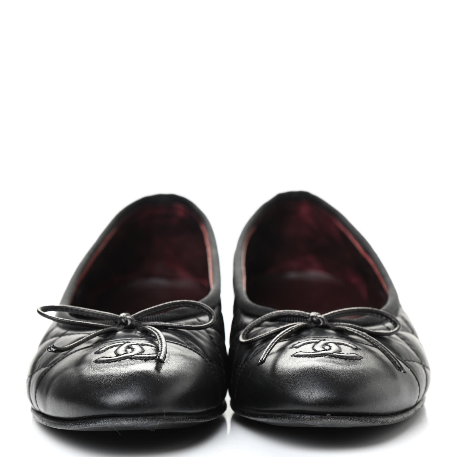 Chanel Aged Calfskin Quilted CC Cap Toe Ballerina Flats 37.5 Black 2 of 10